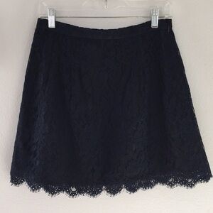 J Crew black label dark blue scalloped lace skirt.